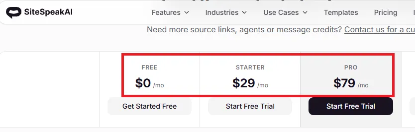 SiteSpeakAI plan offer
