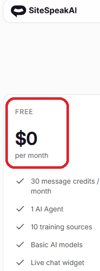 SiteSpeakAI free offer